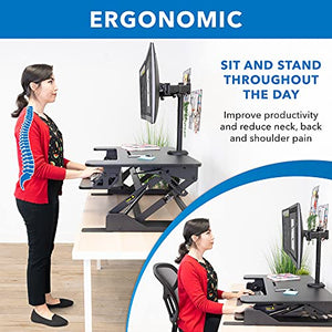 Mount-It! Standing Desk Converter with Dual Monitor Mount - Height Adjustable Sit Stand Workstation - 36 Inch Wide Gas Spring Lift - Black (MI-7934)