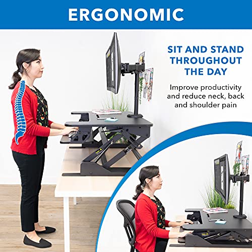 Mount-It! Standing Desk Converter with Dual Monitor Mount - Height Adjustable Sit Stand Workstation - 36 Inch Wide Gas Spring Lift - Black (MI-7934)