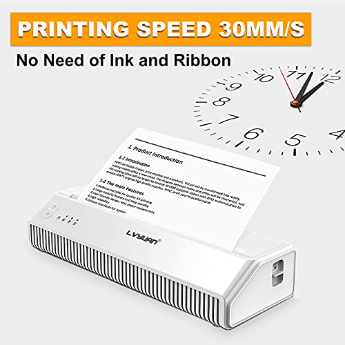 LVYUAN Portable A4 Thermal Printer, Wireless Bluetooth Printer Support 216mm/8.5inch Width A4 Paper Available for Outdoors Printing Home Office Travel Students and Cars