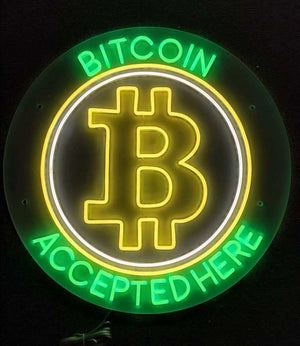 BITCOIN ACCEPTED HERE Flex neon Sign for Business Displays | Electronic Light Up Sign for Retail Businesses | 26"W x 26"H x 1"D