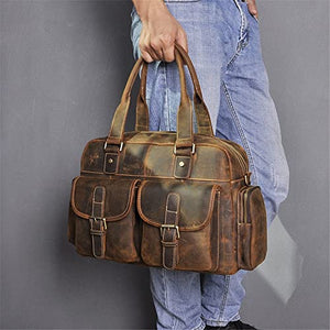 QWZYP Retro Men's Handbag Leather Travel Bag Luggage Bag Business Travel Diagonal Bag Large Bag (Color : A, Size : 29 * 19 * 47cm)
