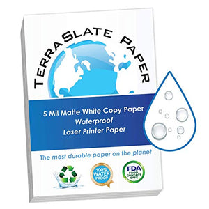 TerraSlate Copy Paper Waterproof Laser Printer, Rain Weatherproof, 5 Mil, 8.5x11-inch, 500 Sheets