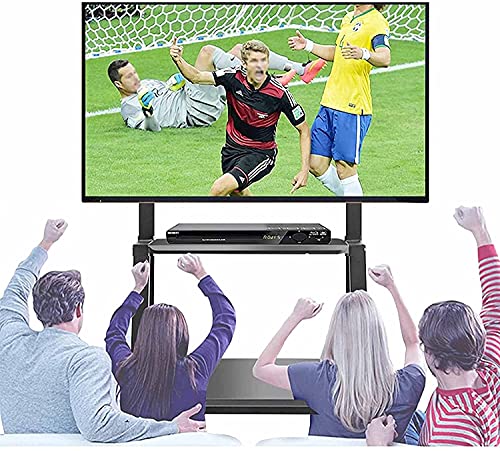 RonGQi Mobile TV Stand with Wheels, Fits 43-75 Inch TV, Adjustable Height Rolling Cart with AV Shelf, Heavy Duty Mount Stand - Black