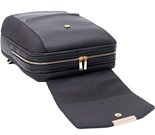 P.MAI Premium Valletta Leather Laptop Backpack for Women with Wristlet I 15-Inch Executive Laptop and Notebook Computer Backpack I Ideal for Business, Travel, Work I Incl. Commuter Purse - Black
