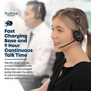 TruVoice Agent AW50 Dect 2-in-1 Wireless Headset | 9 Hour Talk Time, Noise Canceling Mic | Ultra Range up to 500FT