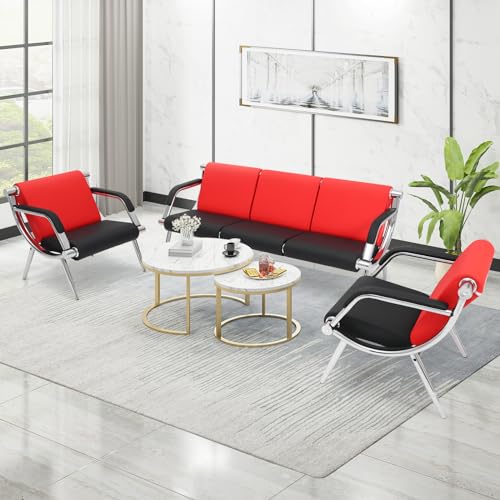 Walmokid Waiting Room Chairs with Armrest, PU Leather Office Furniture - Red&Black, 4