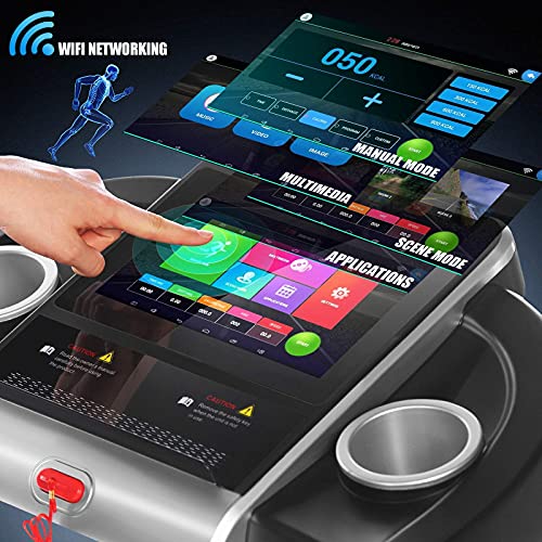 SYTIRY Treadmills for Home, Folding Treadmill with 10" HD TV Screen and WiFi,3.25hp Motor,Running Machine for Exercise with Workout Program, Hydraulic Drop, Heart Rate Sensor