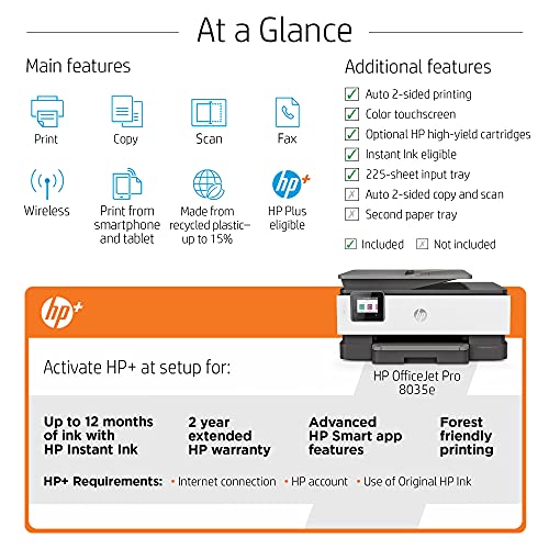 HP OfficeJet Pro 8035e All-in-One Wireless Color Printer (Basalt) for home office, with 12 months Instant Ink with HP+ (1L0H6A)