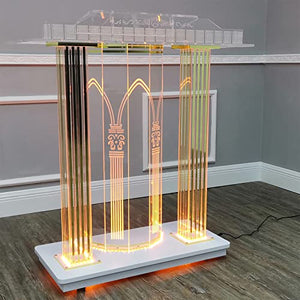 JOuan Lectern Podium Stand with LED, Acrylic Church Podium on Casters