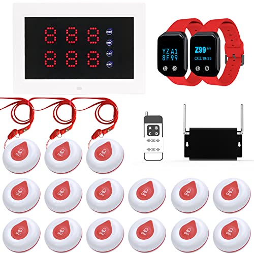 WNKRUN Caregiver Pager System with Display Receiver, Watch Pagers, Signal Amplifier, and Call Buttons