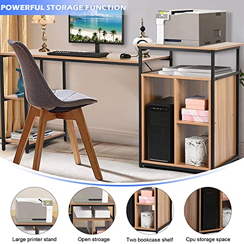 Home Office Desk with Printer Stand and Storage Shelves, 47 inches Computer Desk Large Gaming Desk Multifunctional Writing Table Workstation with Space Saving Design (Brown)