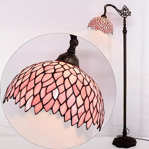 WERFACTORY Tiffany Floor Lamp Pink Stained Glass Wisteria Light 12X12X66 Inches Pole Torchiere