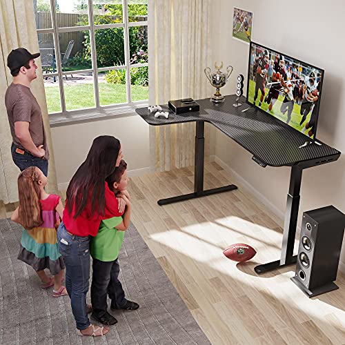 DESIGNA L Shaped Electric Standing Desk, 61inches Height Adjustable Corner Home Office Desk, Modern Workstation with Free Large Mouse Pad, Black