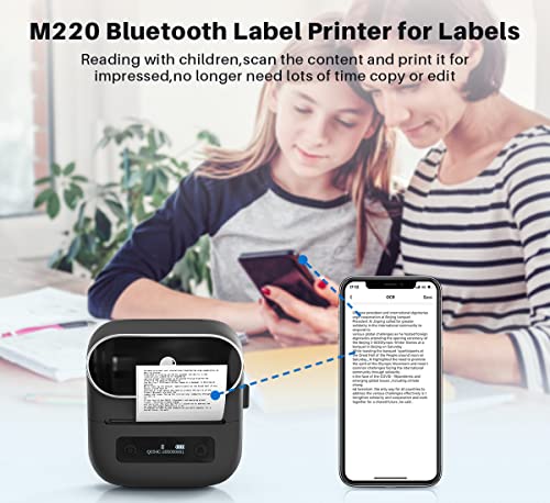 Phomemo M220 Label Maker - 3.14 inch Barcode Label Printer, Portable Bluetooth Sticker Maker Machine for Mailing, Labeling, Home, Small Business, Compatible with iOS/Android, with 3 Roll Labels