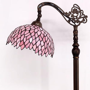 WERFACTORY Tiffany Floor Lamp Pink Stained Glass Wisteria Light 12X12X66 Inches Pole Torchiere