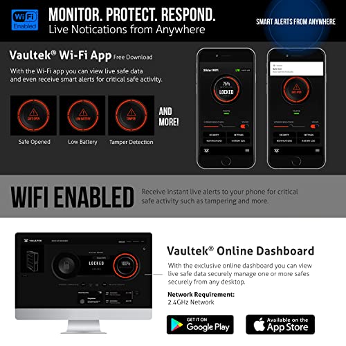 Vaultek Slider Series Rugged Bluetooth Smart Handgun Safe Quick Open Pistol Safe with Rechargeable Li-ion Battery (Biometric + WiFi)