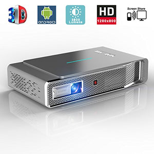 Video Projector, 3D DLP Link Android Smart Projector, 3800 Lumens, Support 1080P Full HD, Wireless Screen Share for iPhone iPad Android, HDMI/USB/TF Keystone Correction Free 3D Glasses V5 1280x800
