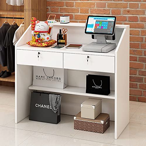 HSHBDDM Modern Reception Desk with Display Shelf & Drawers 120x50x100cm