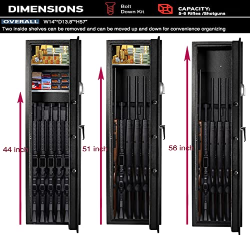 Quicktec Large Rifle Safe, Gun Safe for Home Rifles and Pistols, Quick Access 5-6 Gun Cabinet Shotgun Safe (with/Without Scope) with Pistol Lockbox Slient Mode (Large Gun Safe-Numeric Keypad)