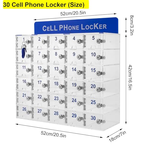 HaroldDol Cell Phone Locker with Charging Slot, Acrylic Storage Cabinet (30 Slots)