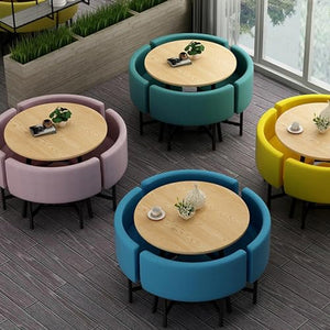 BYJSJY Round Dining Table Set with 4 Chairs and Coffee Table - Modern Leisure Dining Room Furniture 80cm (Color)