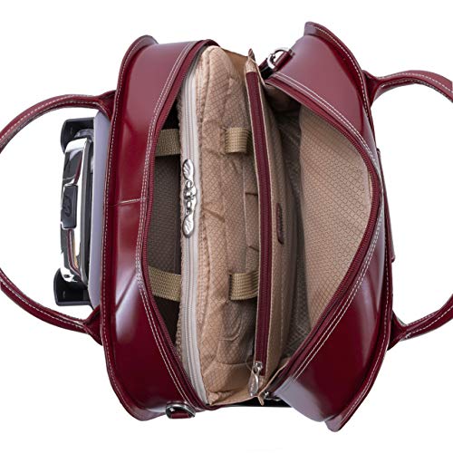 McKlein, W Series, Roseville, Top Grain Cowhide Leather, 15" Leather Fly-Through Checkpoint-Friendly Patented Detachable -Wheeled Ladies' Laptop Briefcase, Red (96646)