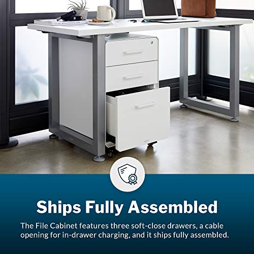 Vari Three Drawer File Cabinet - Mobile Pedestal for Hanging File Storage - White