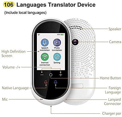 Portable Language Translator Device with WiFi/Hotspot Support, 106 Languages, 2.4 Inch Touch Screen - White