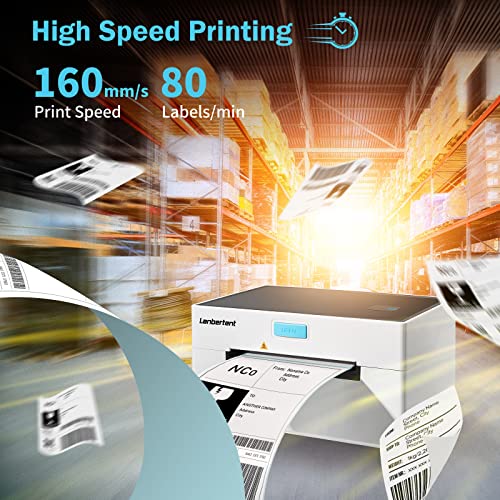Bluetooth Thermal Shipping Label Printer, Lanbertent 160mm/s 4×6 Wireless Label Maker Machine for Small Business Home Packages, Support Amazon, Ebay, Etsy, Shopify, UPS, FedEx, USPS, Multiple Systems