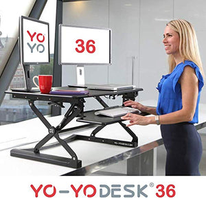 Yo-Yo DESK 36 Height-Adjustable Standing Desk. Superior sit-Stand Solution Suitable for All workstations and Standing Desk workplaces. (Black, 36")