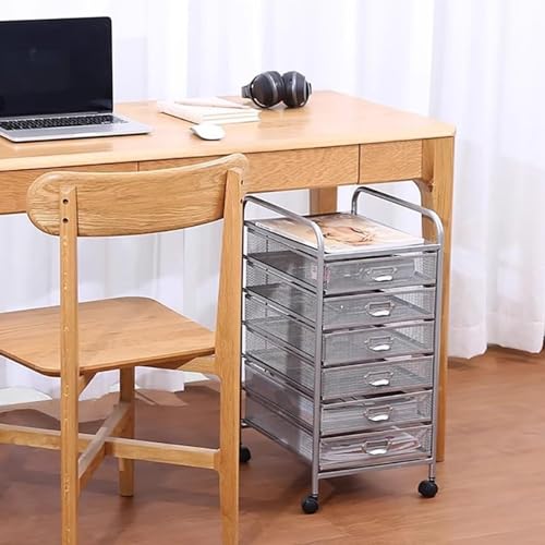 SaiFfe Rolling Metal Mesh File Cabinet with Wheels, 10 Drawers - Silver