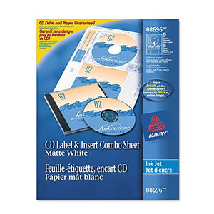 Avery CD/DVD Label/Jewel Case Insert Combo Sheets, Ink Jet, 20 Labels & Inserts/Pack (8696)