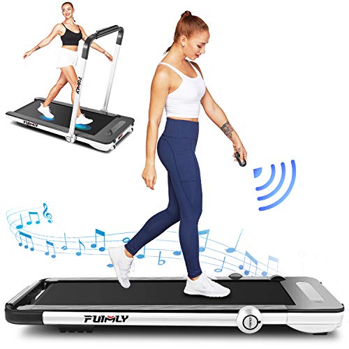 Treadmill,Under Desk Folding Treadmills for Home,2-in-1 Running, Walking&Jogging Portable Running Machine with Bluetooth Speaker & Remote Control,5 Modes & 12 Programs (White)