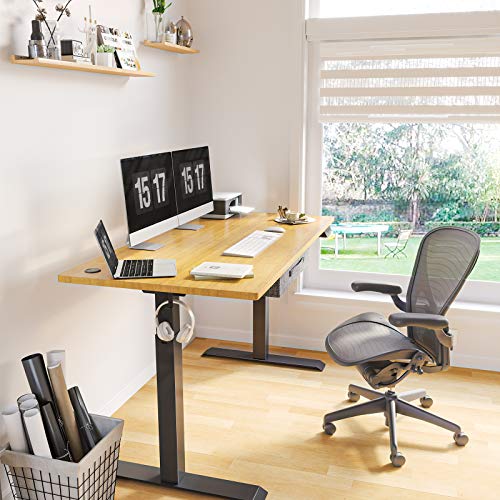 Electric Stand up Desk Frame - FEZIBO Single Motor Height Adjustable Sit Stand Standing Desk Base Workstation Black (Frame Only)