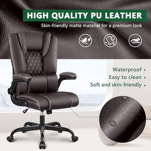 Guessky Executive Leather Office Chair with Lumbar Support & Rocking Function - Coffee