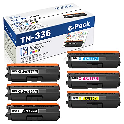 TN336BK TN336C TN336M TN336Y Compatible TN336 TN-336 High Yield Toner Cartridge Replacement for Brother MFC-L8850CDW L8600CDW HL-L9200CDW/CDWT L8250CDN DCP-9050CDN L8450CDW Printer 6PK(3BK+1C+1M+1Y)