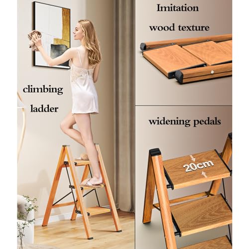 None 3/4 Step Ladder Climbing Tool with Storage Rack - Wood Color, 45 * 80 * 93cm