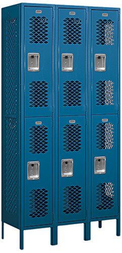 Salsbury Industries 2-Tier Vented Metal Locker with 3 Wide Units, 6ft H x 15in D, Blue