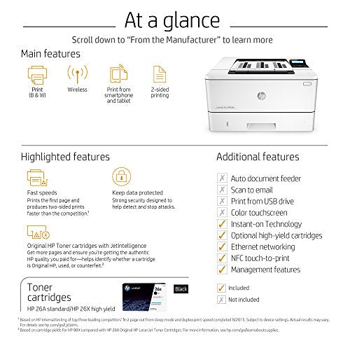 HP LaserJet Pro M402dw Wireless Laser Printer with Double-Sided Printing, Amazon Dash Replenishment ready (C5F95A)