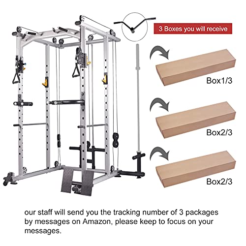 Mikolo Multi-Function Power Cage, 1400 lbs Commercial Weight Cage with Cable Crossover Machine, J-Hooks, Landmine, T-Bar, Dip Bars, Barbell Holder, and Other Attachments
