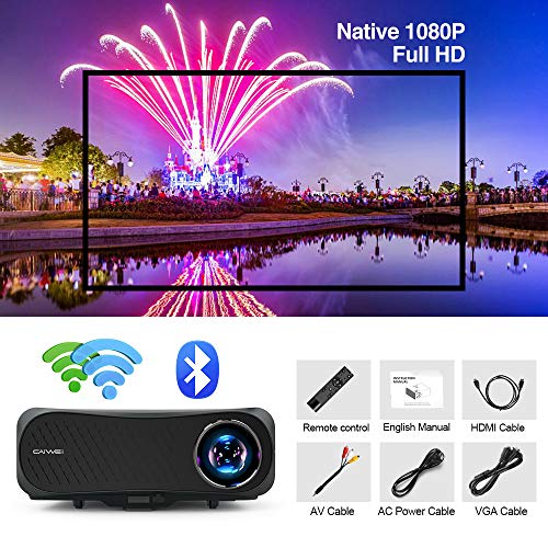 Native 1080P Projector with 5500 Lux, 4K HD Supported 10000:1 Contrast Ratio 5G WiFi Wireless Bluetooth Projector with Smart Phone, Laptop, TV Stick, Zoom, HDMI, USB, VGA for Outdoor Movie