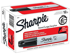Sharpie Permanent Markers, Chisel Tip, Black, Case of 12 Dz.