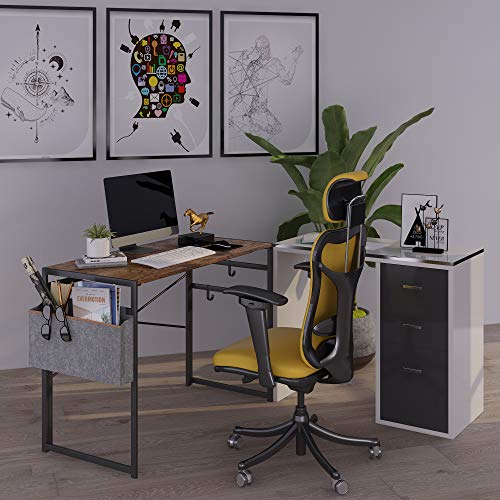 JSB 39.37" Folding Computer Desk with Storage Bag and Hook, Writing Desk Modern Industrial Work Table Laptop Desk for Home Office (39.37” x 19.69” x 29.53”, Rustic Brown)