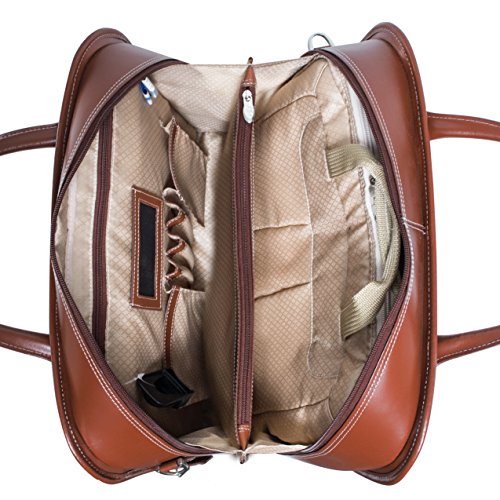 McKlein, W Series, Lakewood, Top Grain Cowhide Leather, 15" Leather Fly-Through Checkpoint-Friendly Patented Detachable -Wheeled Ladies' Laptop Briefcase, Brown (96614)