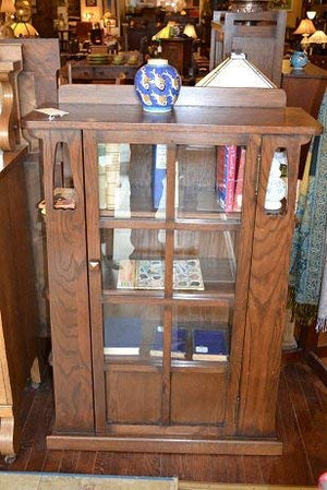 Crafters and Weavers Arts and Crafts Mission Oak Bookcase with Cut Outs and Side Shelves