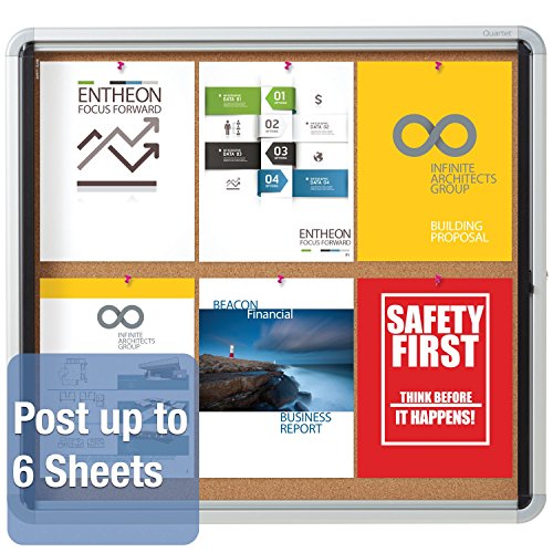 Quartet Enclosed Cork Bulletin Board, 30" x 27" or 6 Sheets, Swing Door, Aluminum Frame (EIHC2730)