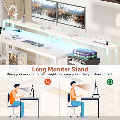 Aheaplus L Shaped Desk with File Drawer, Power Outlet, LED Strip - 72.8" Reversible Gaming & Office Corner Desk