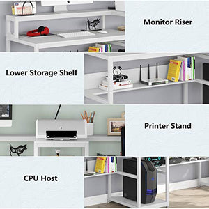 Tribesigns 94.5 inch Double Computer Desk with Storage Shelf, Extra Long Two Persons Desk with Printer Shelf, Large Office Desk Study Writing Table for Home Office (White)