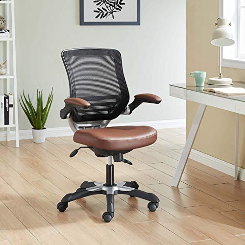 Modway Edge Mesh Back and White Vinyl Seat Office Chair With Flip-Up Arms - Computer Desks in Tan