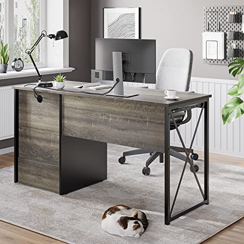 Bestier Office Desk with Drawers, 55 inch Industrial Computer Desk, Dark Gray Oak